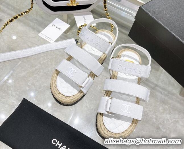 Purchase Chanel Fabric Strap Flat Sandals 021549 White