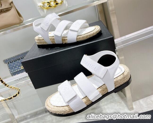 Purchase Chanel Fabric Strap Flat Sandals 021549 White