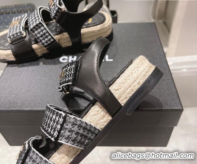 Luxury Chanel Houndstooth Strap Flat Sandals 021551 Black 2022