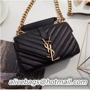 Top Grade Saint Laurent Sheepskin Matalasse Chevron Monogram College Chain Wallet Y44820 Black