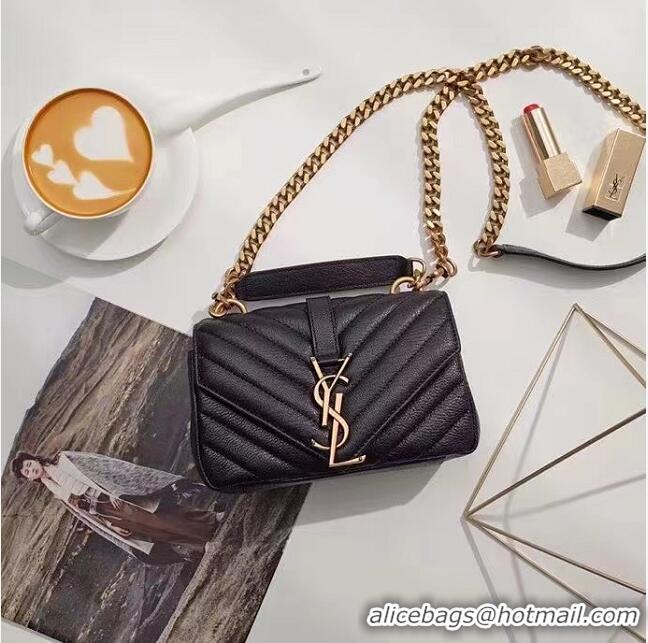 Top Grade Saint Laurent Sheepskin Matalasse Chevron Monogram College Chain Wallet Y44820 Black