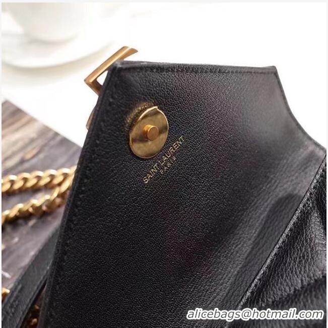 Top Grade Saint Laurent Sheepskin Matalasse Chevron Monogram College Chain Wallet Y44820 Black