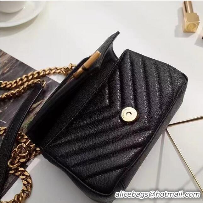 Top Grade Saint Laurent Sheepskin Matalasse Chevron Monogram College Chain Wallet Y44820 Black