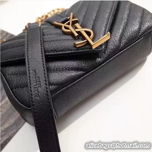 Top Grade Saint Laurent Sheepskin Matalasse Chevron Monogram College Chain Wallet Y44820 Black