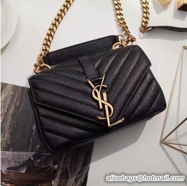 Top Grade Saint Laurent Sheepskin Matalasse Chevron Monogram College Chain Wallet Y44820 Black