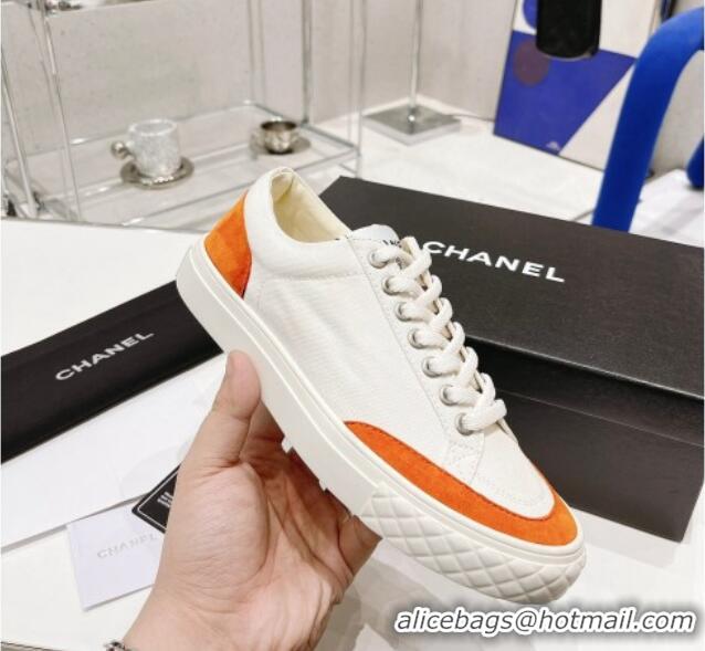 Grade Quality Chanel White Canvas Sneakers 021558 Orange