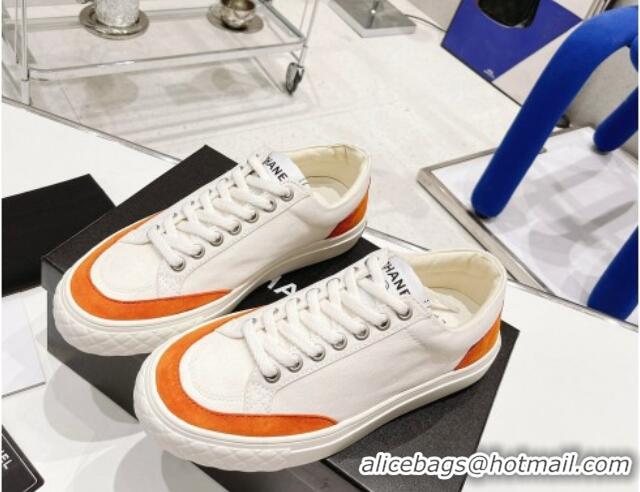 Grade Quality Chanel White Canvas Sneakers 021558 Orange