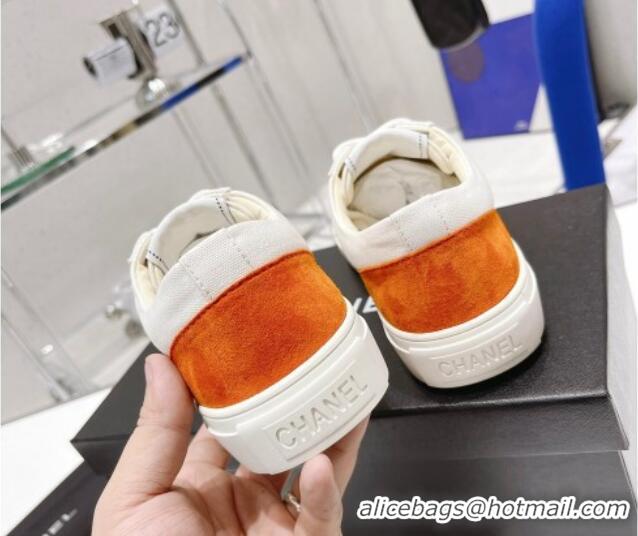 Grade Quality Chanel White Canvas Sneakers 021558 Orange