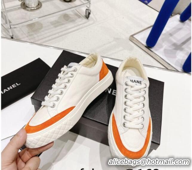 Grade Quality Chanel White Canvas Sneakers 021558 Orange