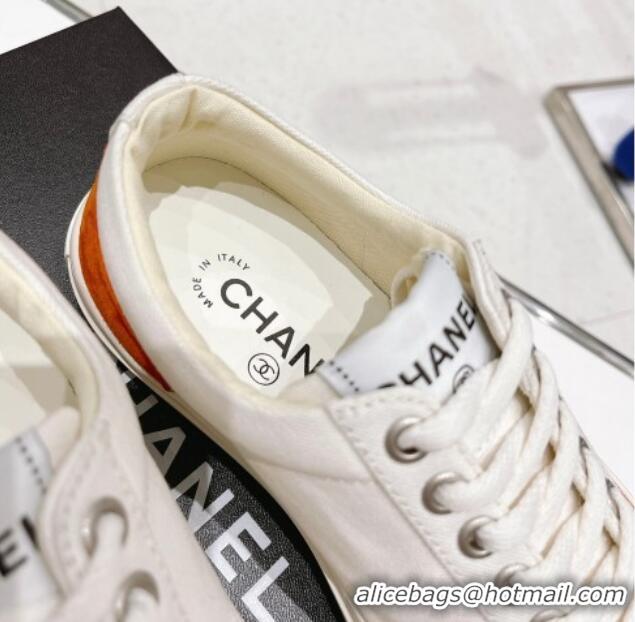 Grade Quality Chanel White Canvas Sneakers 021558 Orange