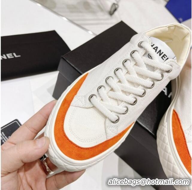 Grade Quality Chanel White Canvas Sneakers 021558 Orange