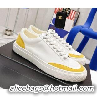 Discount Chanel White Canvas Sneakers 021558 Yellow