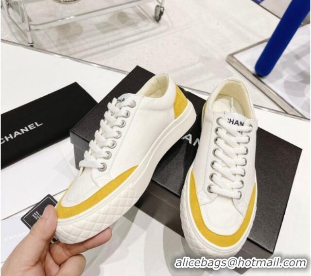 Discount Chanel White Canvas Sneakers 021558 Yellow