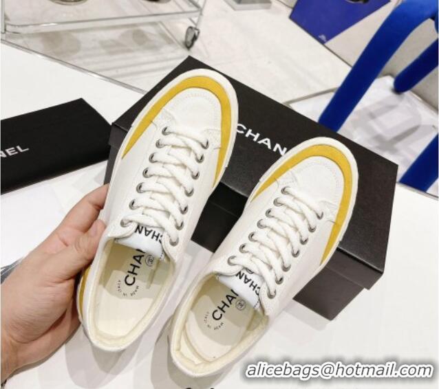 Discount Chanel White Canvas Sneakers 021558 Yellow