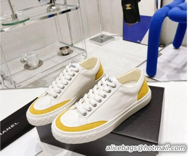 Discount Chanel White Canvas Sneakers 021558 Yellow