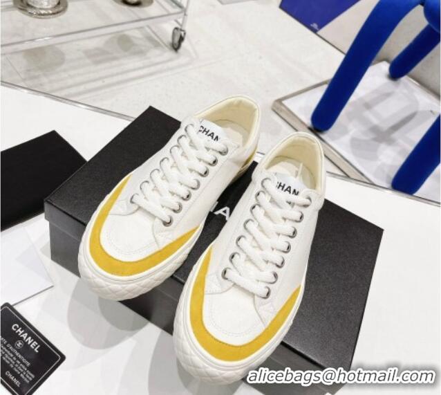 Discount Chanel White Canvas Sneakers 021558 Yellow