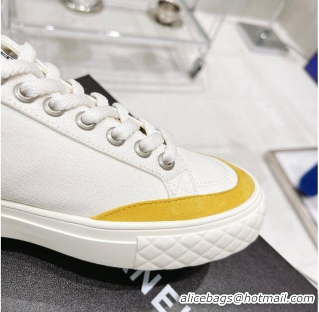 Discount Chanel White Canvas Sneakers 021558 Yellow