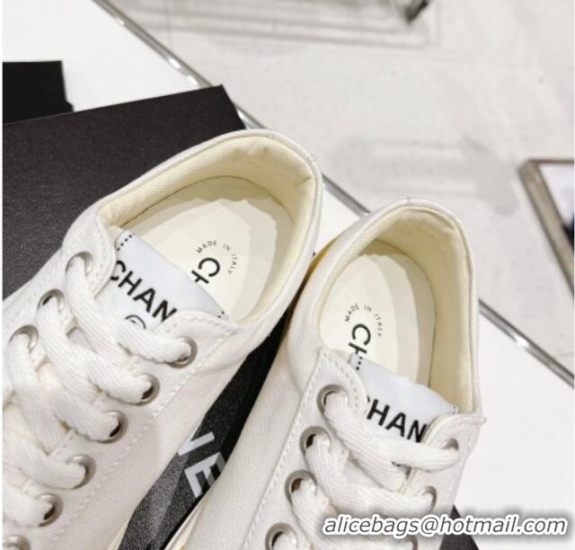 Discount Chanel White Canvas Sneakers 021558 Yellow