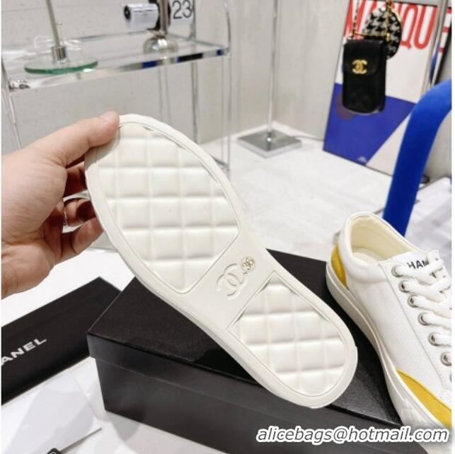 Discount Chanel White Canvas Sneakers 021558 Yellow