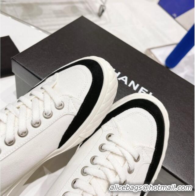 Luxury Chanel White Canvas Sneakers 021558 Black