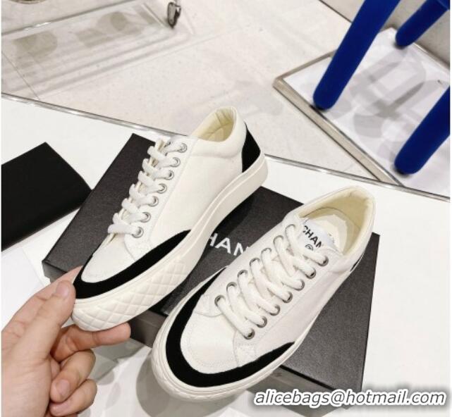 Luxury Chanel White Canvas Sneakers 021558 Black