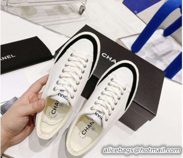 Luxury Chanel White Canvas Sneakers 021558 Black