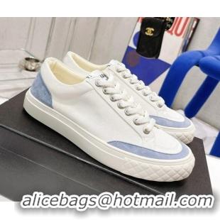 Classic Chanel White Canvas Sneakers 021558 Blue