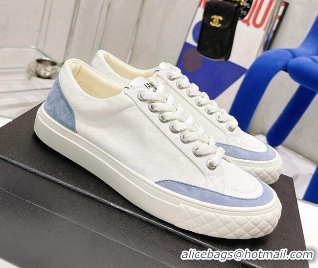 Classic Chanel White Canvas Sneakers 021558 Blue