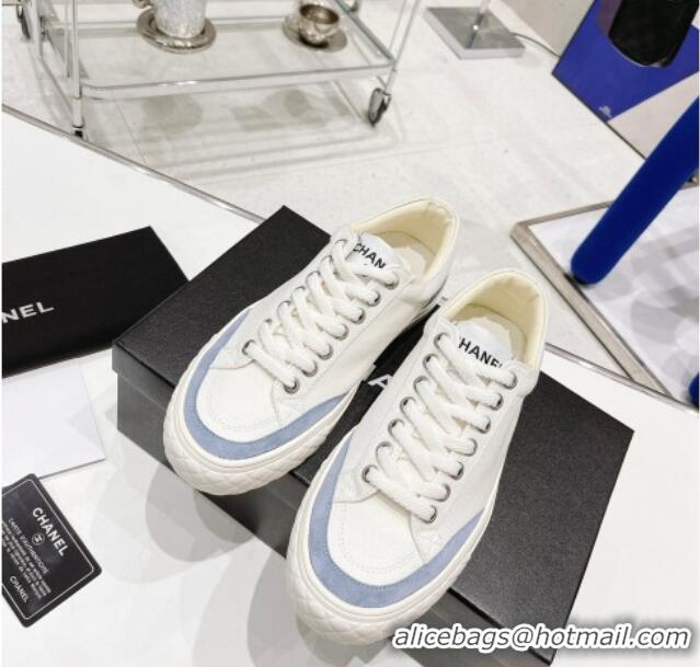 Classic Chanel White Canvas Sneakers 021558 Blue