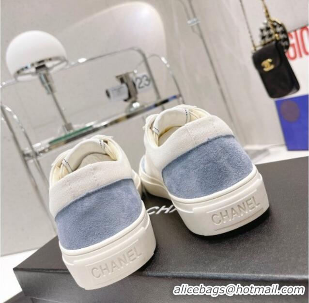 Classic Chanel White Canvas Sneakers 021558 Blue