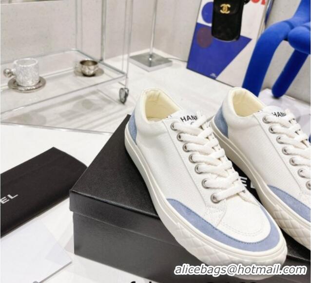 Classic Chanel White Canvas Sneakers 021558 Blue