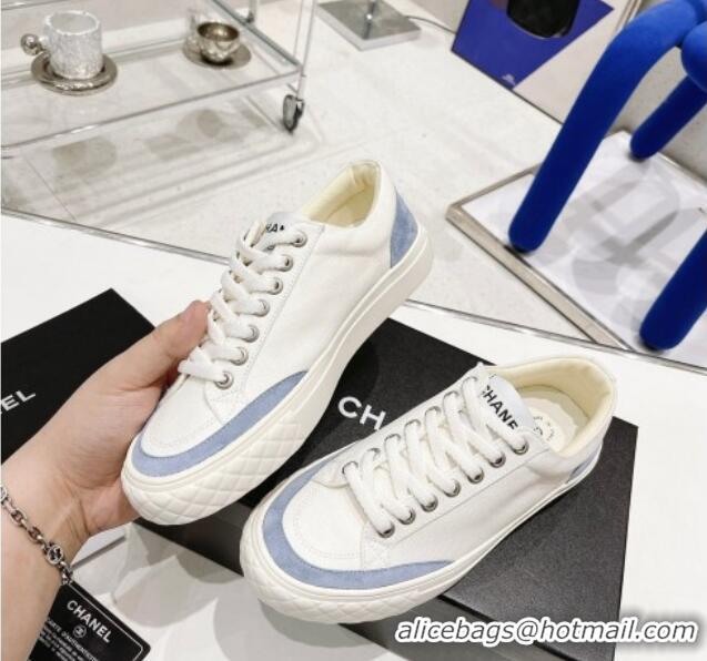 Classic Chanel White Canvas Sneakers 021558 Blue