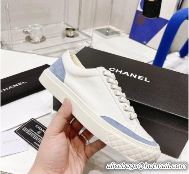 Classic Chanel White Canvas Sneakers 021558 Blue