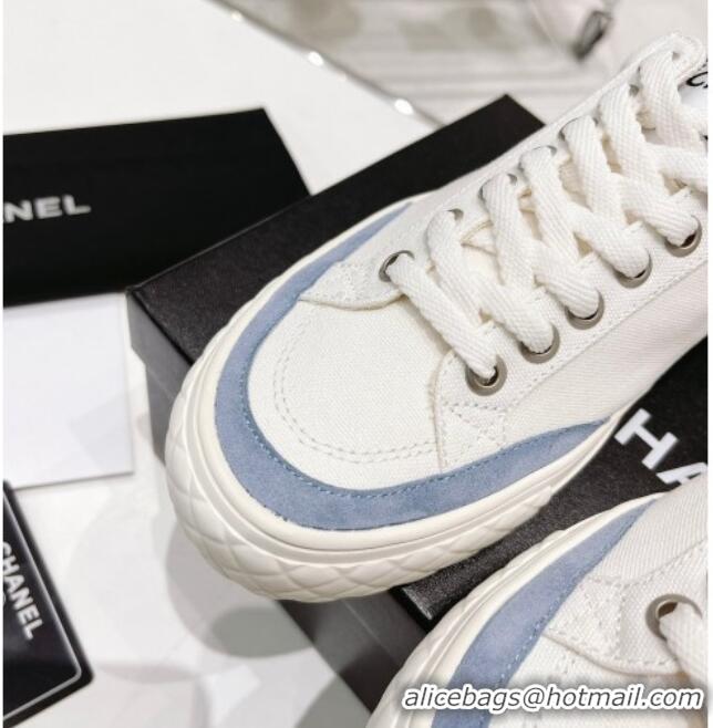 Classic Chanel White Canvas Sneakers 021558 Blue