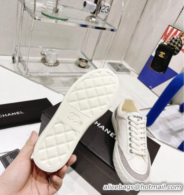 Good Quality Chanel White Canvas Sneakers 021558 Gray