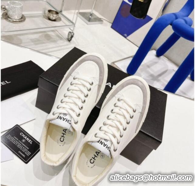 Good Quality Chanel White Canvas Sneakers 021558 Gray