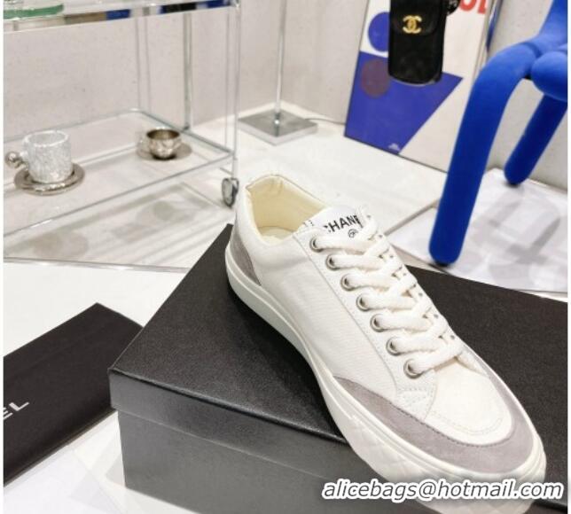 Good Quality Chanel White Canvas Sneakers 021558 Gray