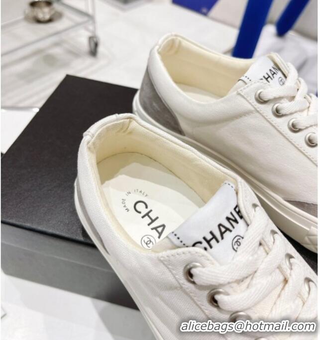 Good Quality Chanel White Canvas Sneakers 021558 Gray