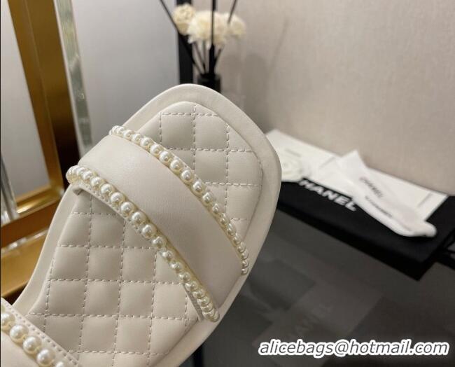 Affordable Price Chanel Lambskin Pearl Flat Sandals G38423 White