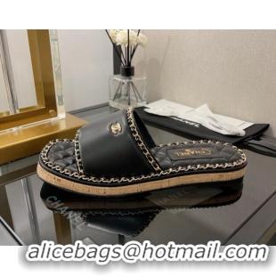 Super Quality Chanel Lambskin Chain Slide Sandals G38489 Black