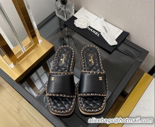 Super Quality Chanel Lambskin Chain Slide Sandals G38489 Black