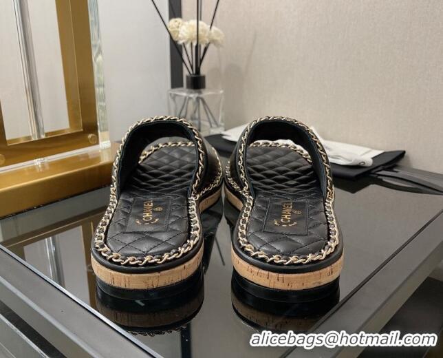 Super Quality Chanel Lambskin Chain Slide Sandals G38489 Black