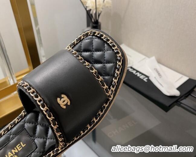 Super Quality Chanel Lambskin Chain Slide Sandals G38489 Black