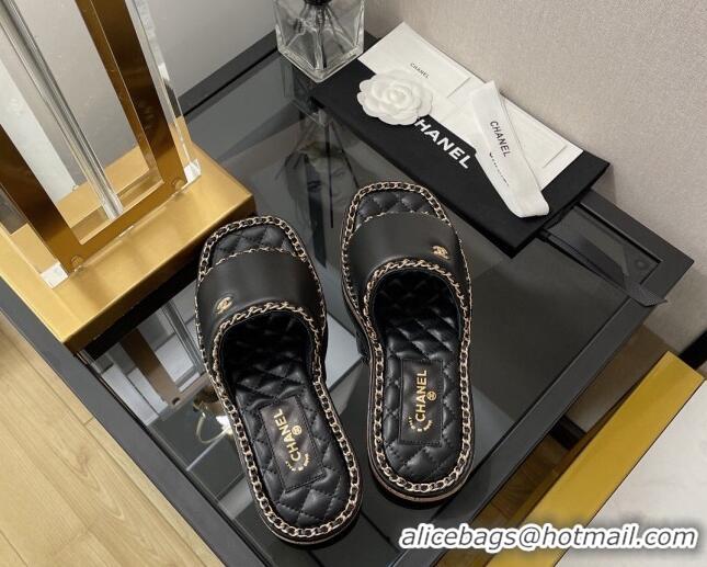 Super Quality Chanel Lambskin Chain Slide Sandals G38489 Black