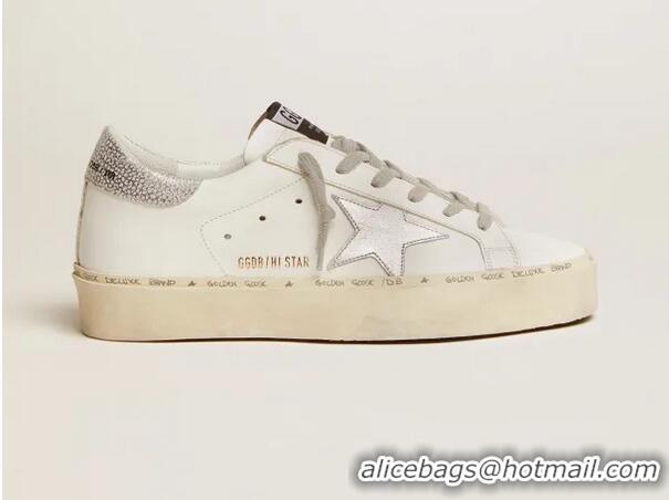 ​Top Quality Golden Goose Hi Star Sneakers With Star And Heel Tab In Metallic GB0388 Silver