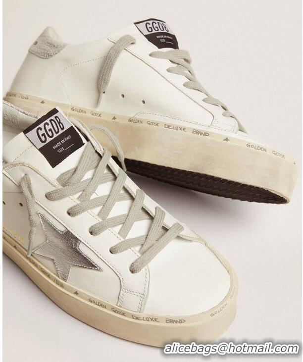 ​Top Quality Golden Goose Hi Star Sneakers With Star And Heel Tab In Metallic GB0388 Silver