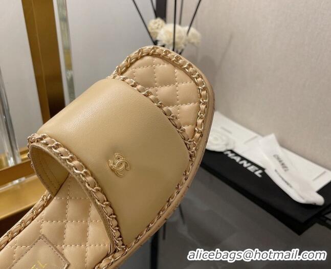 Low Price Chanel Lambskin Chain Slide Sandals G38489 Beige