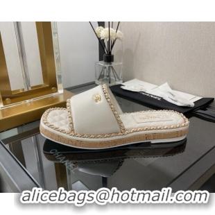 Best Luxury Chanel Lambskin Chain Slide Sandals G38489 White