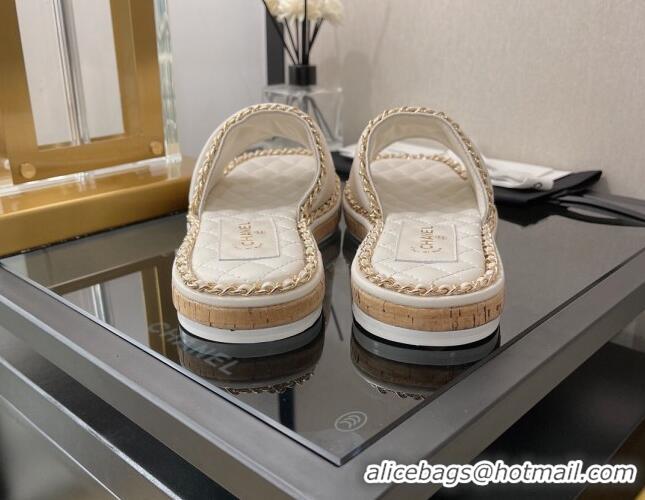 Best Luxury Chanel Lambskin Chain Slide Sandals G38489 White