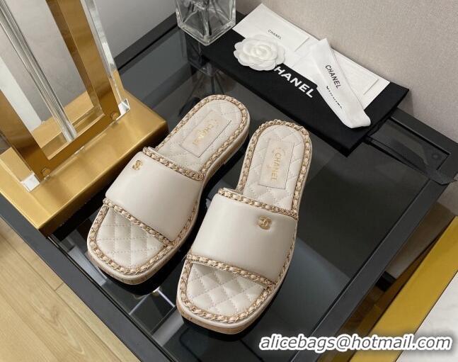 Best Luxury Chanel Lambskin Chain Slide Sandals G38489 White